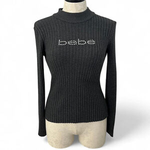 Bebe Dark Gray Knit Ribbed Long Sleeve - Size M